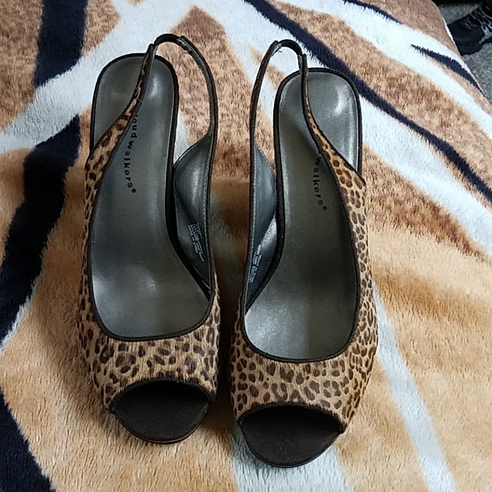 Animal print fur sling back heals
